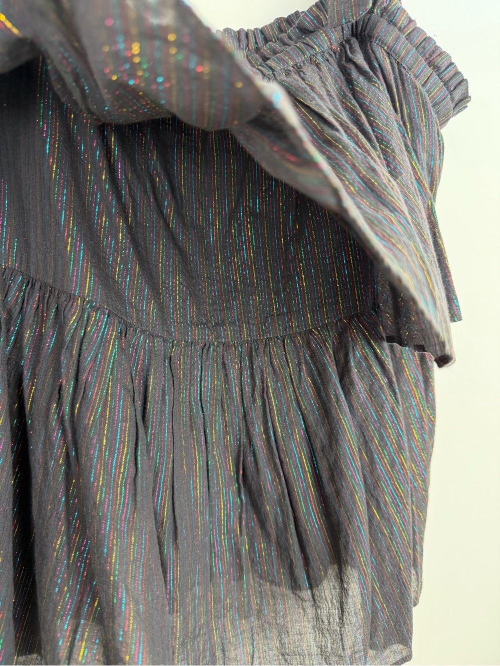 La Vie Rebecca Taylor Lurex Metallic Stripe Tie-Shoulder Tier Top Size Medium - Picture 8 of 13
